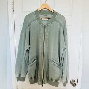 Green Zip-Up Bomber Jacket